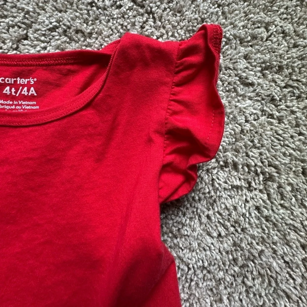Carter's Red Short Sleeve Tee with Ruffle Detail and knot tie front size 4T
